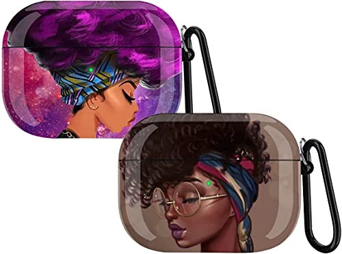 Wonjury Protective Hard Case Cover Skin Portable Shockproof Women Girls with Keychain for Apple Airpods Pro Charging Case - 2 Pack Bronze+Purple
