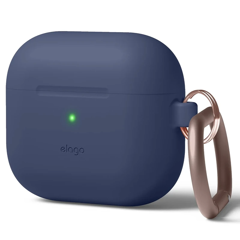 elago Silicone Case Compatible with AirPods 3rd Generation Case - Compatible with AirPods 3 Cover, Carabiner Included, Supports Wireless Charging, Shock Resistant, Full Protection (Jean Indigo)