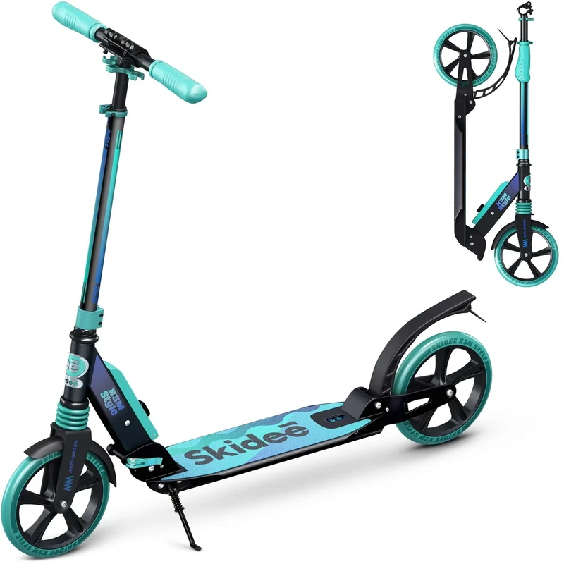 Skidee Kick Scooter for Kids Ages 6-12 - Large Sturdy Wheels, Anti-Shock Suspension with Adjustable Handlebar Up to 41" High - Foldable, Lighweight Scooters for Kids, Teens & Adult, Max Load 220 Lbs
