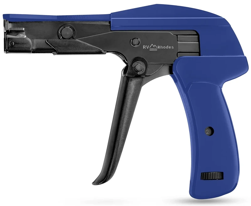 RV RHODES 42709 Zip Tie Gun/Cable Tie Install Tool, Adjustable Tension with Built-In Cutter, for Nylon Ties up to 1/4”- Blue