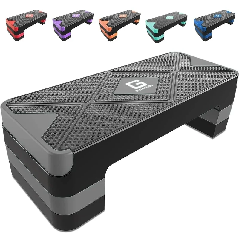 GYMMAGE Aerobic Exercise Step, Adjustable Aerobic Stepper for Exercise, Workout Step Platform for Step Up, 26.5" Step Deck with 4” 6” 8” Adjustable Height Risers, Women Home Gym Cardio Fitness