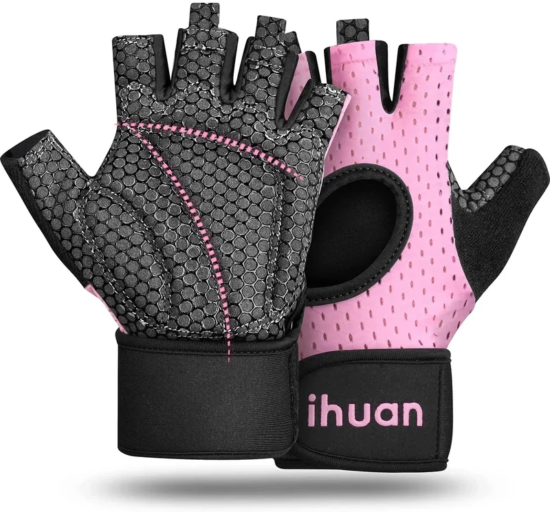 ihuan Breathable Weight Lifting Gloves: Fingerless Workout Gym | Wrist Support | Enhance Palm Protection | Extra Grip for Fitness| Training | Rowing | Pull-ups