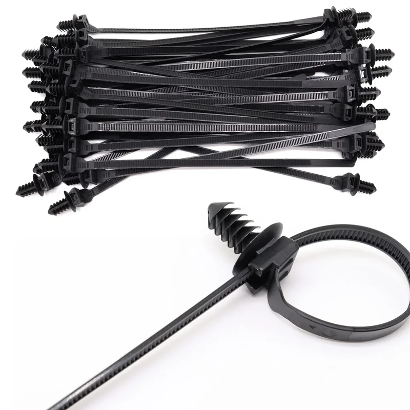 Nylon Push Mount Cable Zip Tie, 8.3" Heavy Duty Nylon Push Mount Self Locking Assortment for Indoor Wire Tying- Black 8.3x0.2inch 40 Pack