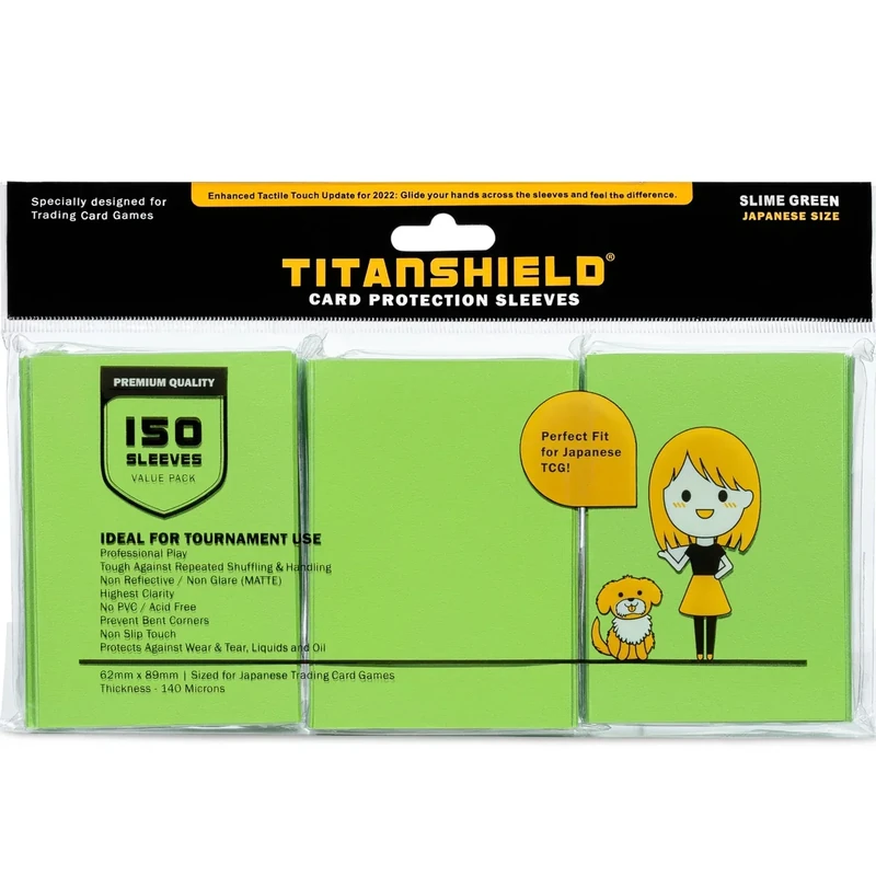 TitanShield (150 Sleeve/Slime Green Small Japanese Sized Trading Card Sleeves Deck Protector for Yu-Gi-Oh, Cardfight!! Vanguard & More
