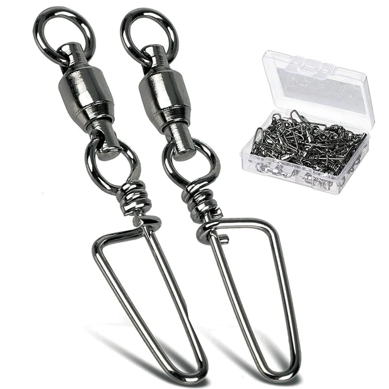 AMYSPORTS Saltwater Connector Fishing Snap Swivel High Strength Snaps Swivel Freshwater Ball Bearing Fishing Swivels Stainless Steel Corrosion Resistant Black Nickel 50pcs 220lbs