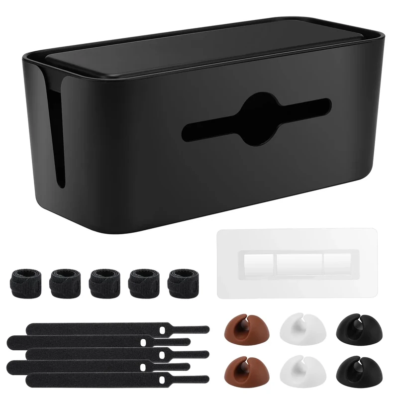 Cable Management Box,Cord Organizer Box for Desk Floor Cable Hide,Cable Box Organizer to Cover The Power Strip Cord Wires for Home Office,Black