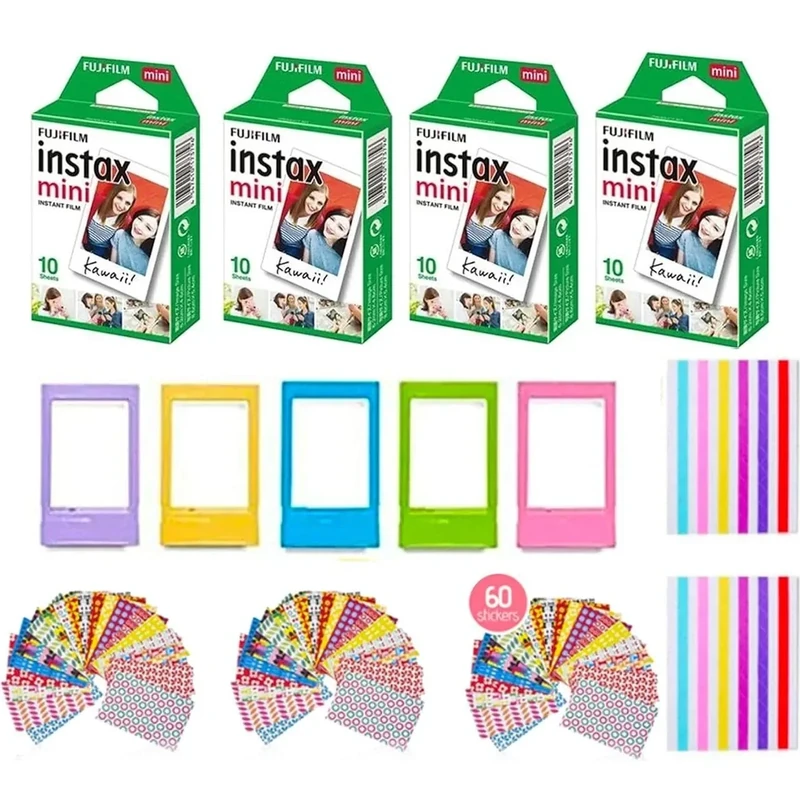 Fujifilm Instax Mini Film 2 Pack (40 Sheets) + Frames & Stickers