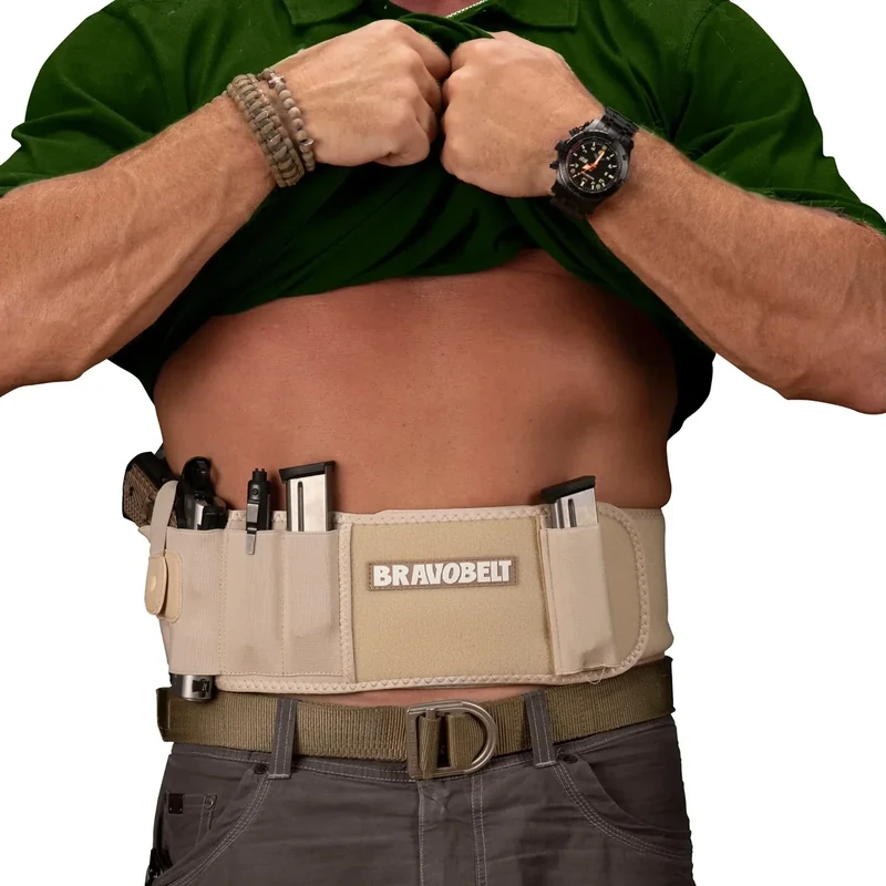 BravoBelt Belly Band Holster - Athletic Fit for Running, Jogging, Hiking - G17-43 S&W M&P 40 Shield | for Men & Women (Tactical Nude, Standard - Up to 44" Belly)