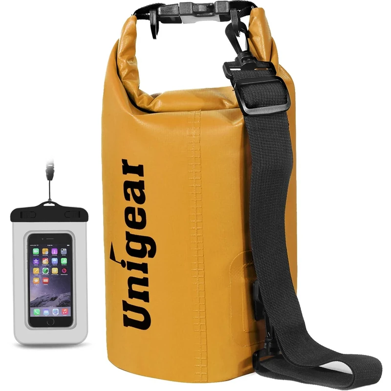 Unigear Dry Bag Waterproof, Floating and Lightweight Bags for Kayaking, Boating, Fishing, Swimming and Camping with Waterproof Phone Case (Pale Yellow, 2L)