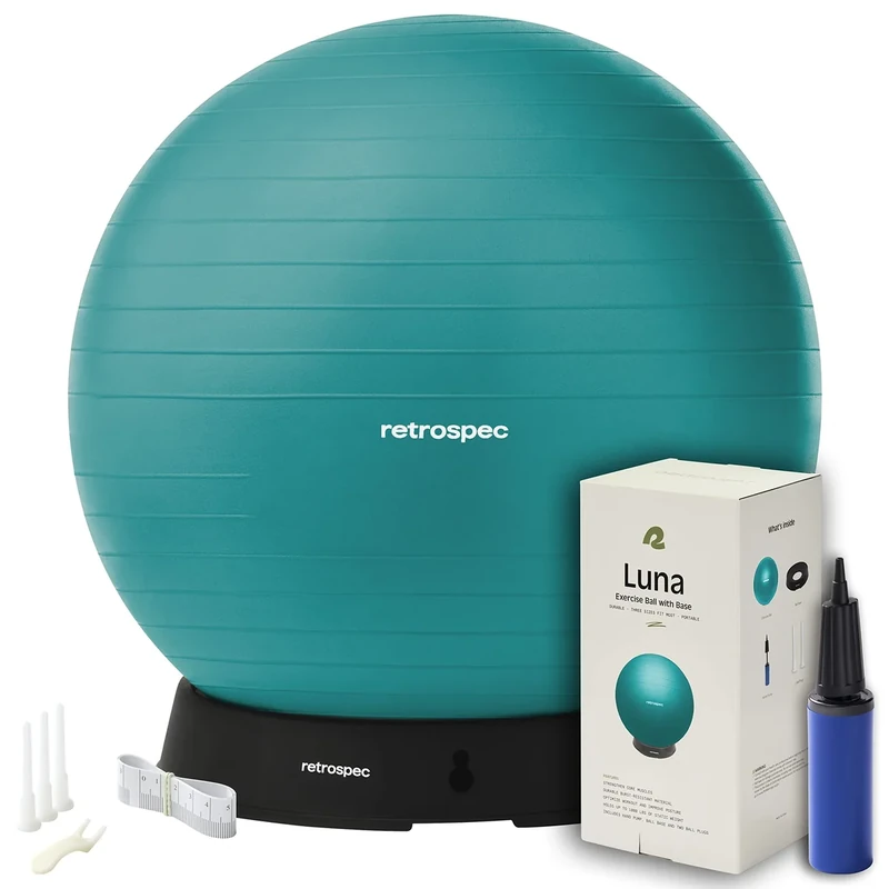 Retrospec Luna Exercise Ball with Pump - Anti-Burst Fitness Equipment for Yoga, Core Training & Stability - Home Gym Swiss Ball for Office & Pregnancy