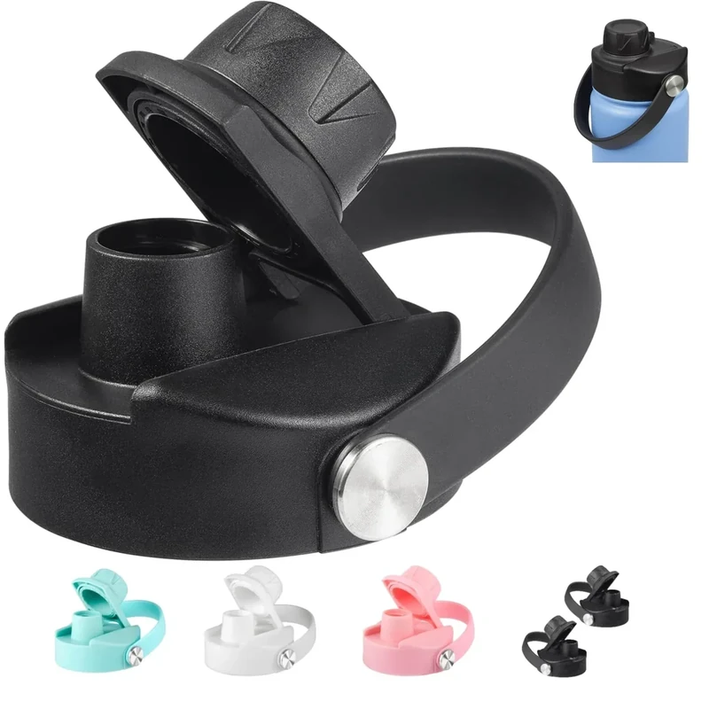 Lid for Hydroflask 32 40 64 oz Wide Mouth | Replacement Chug Cap with Flex Handle Compatible with Hydro Flask 12 16 20 Ounce Kids Bottle | BPA Free Dishwasher Safe Top Water Bottle Accessories | Black