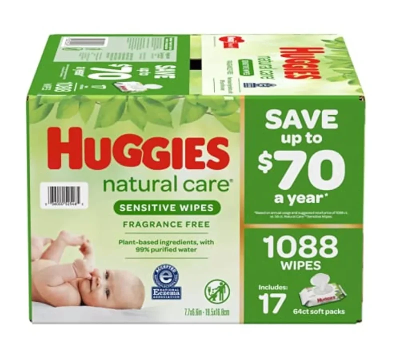 HUGGIES Natural Care Sensitive Baby Wipe Refill, Fragrance Free (1,088 Count) - Image 1