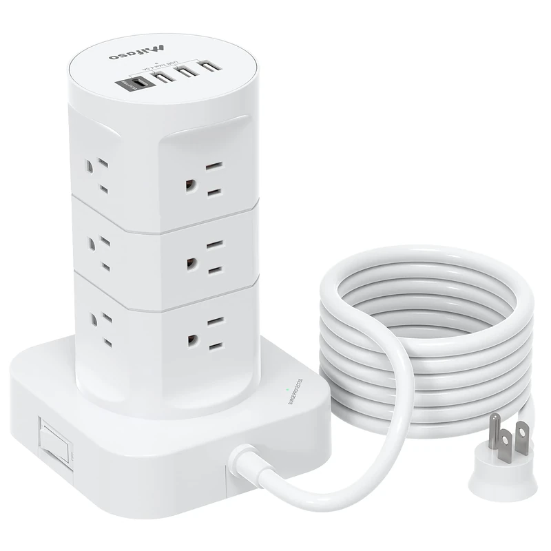 Mifaso 16-in-1 Surge Protector - 12 Outlets, 4 USB, 6ft Cord, 1800J