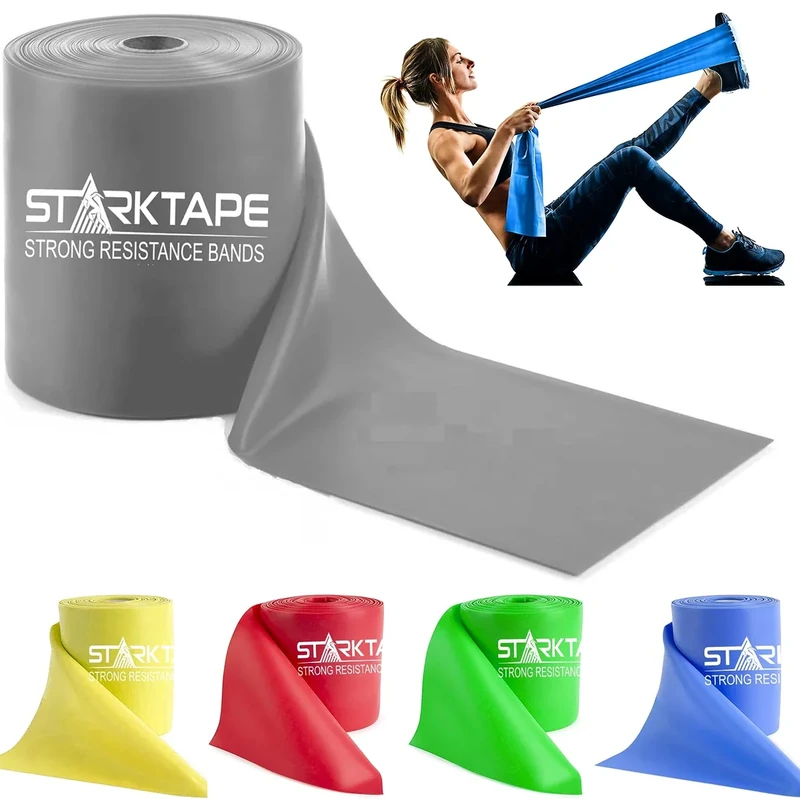 Starktape Resistance Bands Non-Latex 16 Yard Professional Roll. Physical Therapy Elastic Exercise Fitness Workout Band for Upper & Lower Body, Pilates, Rehab, Yoga, Pilates, Training. X-Heavy Grey