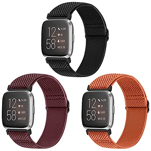 Vodtian Elastic Bands Compatible with Fitbit Versa/Versa 2/Versa Lite/Versa Special Edition Watch Band, Adjustable Nylon Braided bands Replacement Solo Loop Sport Straps Wristband for Women Men