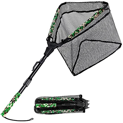 PLUSINNO Floating Fishing Net for Fly, Kayak, Catfish, Bass,Steelhead, Salmon, Trout Fishing, Portable Foldable Collapsible Telescopic Fish Landing Net, Fishing Gifts for Men Dad Grandpa