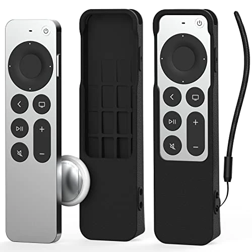 SIKAI Silicone Case Cover for Apple TV 4K Siri Remote 2021/2022,Shockproof Protective Skin for New Siri Remote (2nd/3nd Generation),Standing Design, Anti-Lost with AirTag Case Inside(Black)