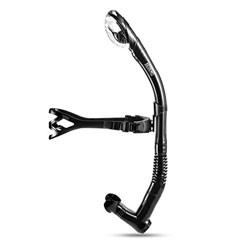 Aegend Dry Snorkel, Dive Mask Easy-Breath Free Diving Snorkel for Snorkeling Scuba Diving Freediving Swimming, with Top Dry Valve and Food-Grade Silicone Mouthpiece (Black with headstrap)