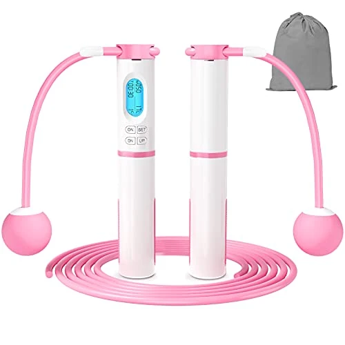 FITMYFAVO Jump Rope Cotton Adjustable Skipping Weighted jumprope for Women，Adult and Children Athletic Fitness Exercise Jumping Rope (Pink) (Counter Rope Pink)