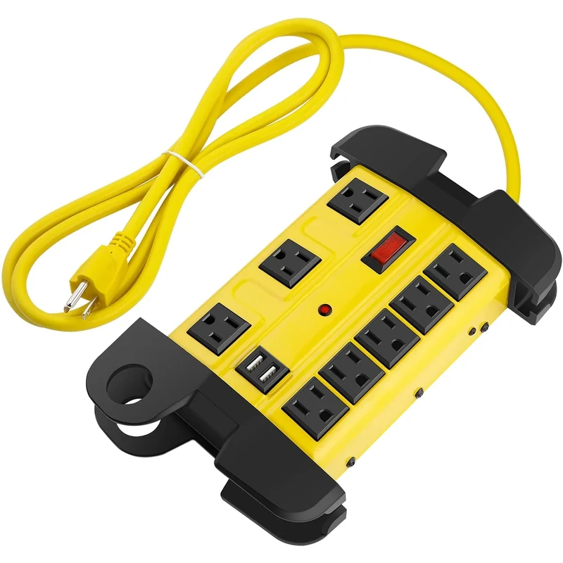 CCCEI 8-Outlet Yellow Power Strip with USB, 2700J Surge, 6ft Cord