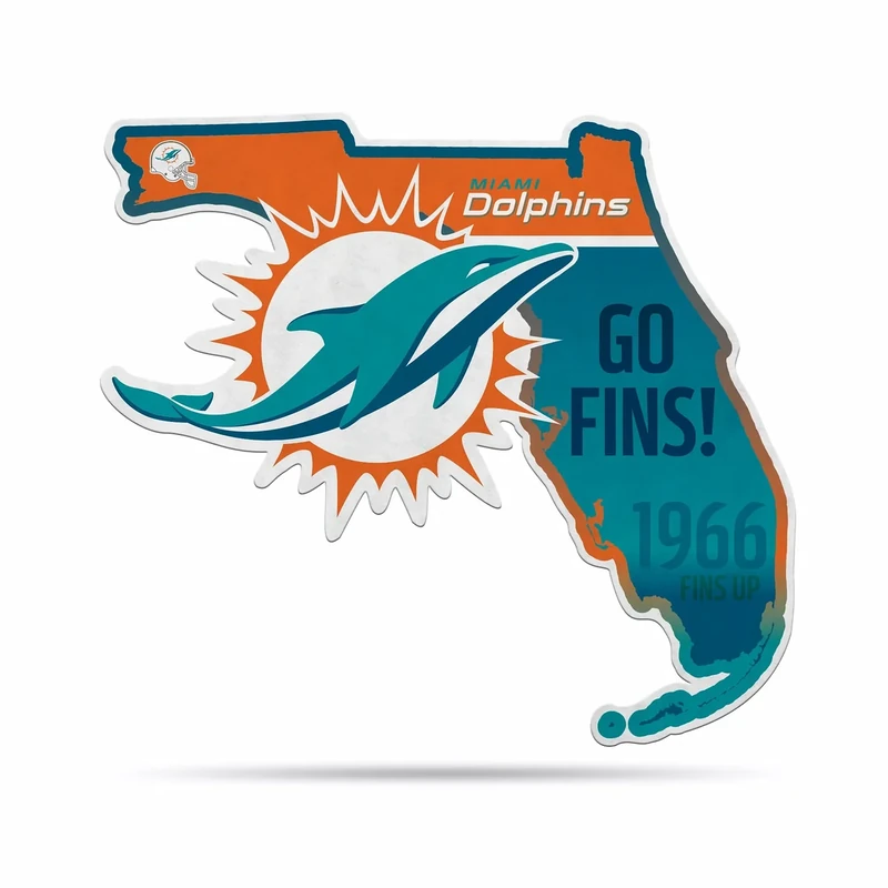 Rico Industries NFL Miami Dolphins State Shape Shape Cut Pennant - Home and Living Room Décor - Soft Felt EZ to Hang 18x0.10x18
