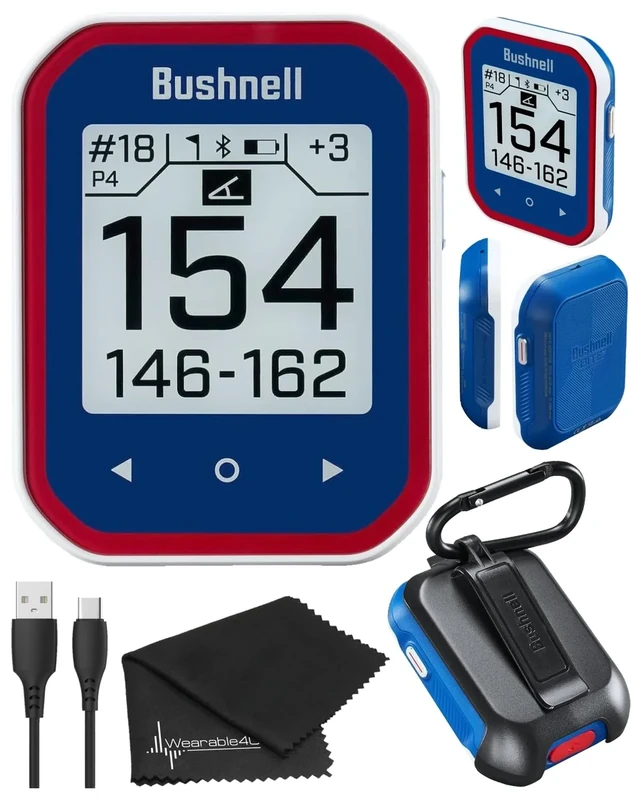 Bushnell Phantom 3 Slope Golf GPS Rangefinder (Blue) with BITE Magnetic Mount and GreenView with Slope-Adjusted Distances, 38,000+ Courses, Auto Hole Advance with Wearable4U Cleaning Cloth Bundle