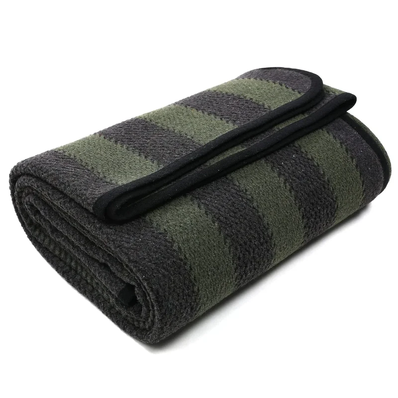 PuTian Merino Wool Blanket - 63" x 51" Thick Warm Soft Twin Bed Throw - Great for Camping, Outdoors, Travel, Car, Couch, All Seasons Green Stripe
