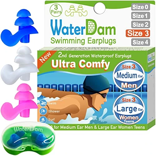 WaterDam Swimming Ear Plugs Great Waterproof Ultra Comfy Earplugs Prevent Swimmer's Ear