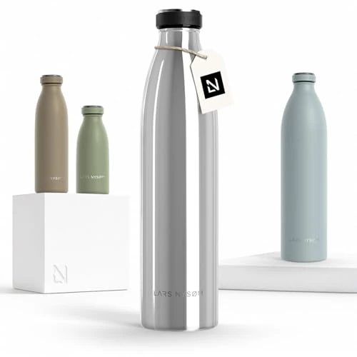 LARS NYSØM Stainless Steel Insulated Water Bottle 12oz 17oz 25oz 34oz 51oz | Insulated Thermo Flask for Hot and Cold Beverages | Leakproof Drinking Bottle (Mirror Silver, 33.9oz)