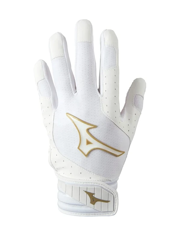 Mizuno Finch Youth Softball Padded Batting Glove, White-Gold, Medium