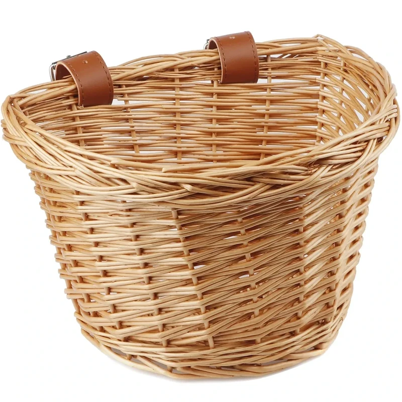 AVASTA Wicker Kids Bike Basket for 18 20 inch Girls Boys Bicycle, Kids Bicycle Accessories, Size M, Honey