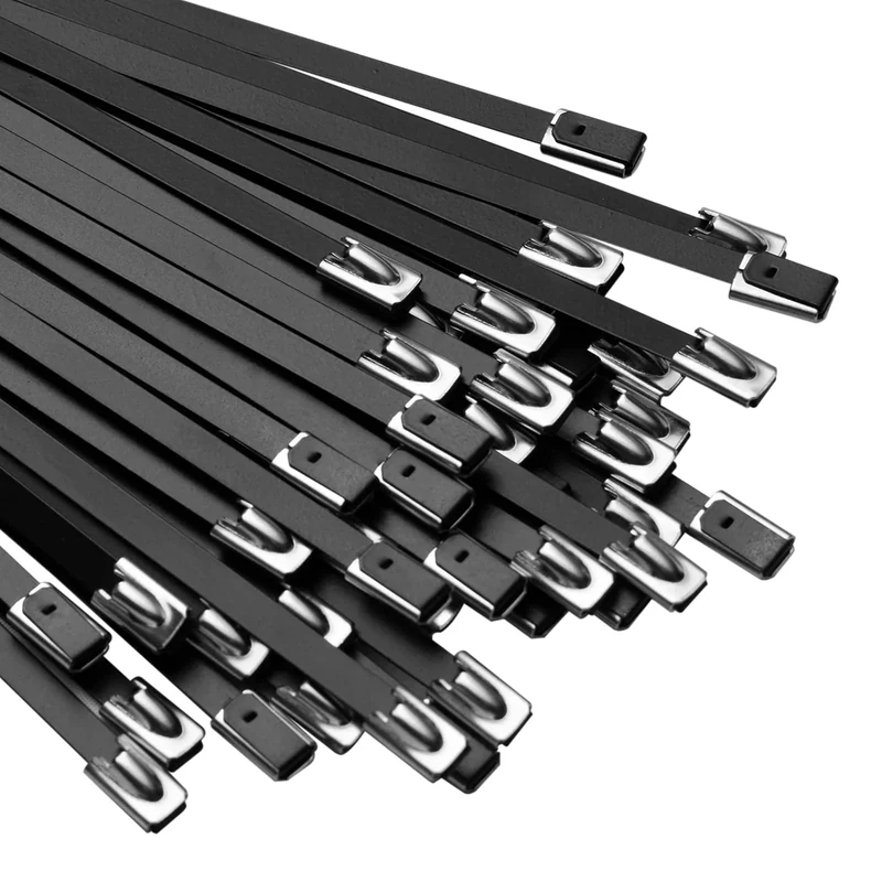 OFFO Black Zip Ties Made of Metal 15.8 in Premium Heavy Duty Stainless Steel Wire Multifunctional Locking Exhaust Wrap Flexible Durable 70 PCS