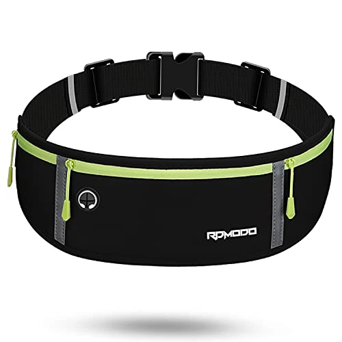 RDMODO Running Belt for Men, Running Fanny Packs for Women Fashion Water Proof Plus Size Running Waist Belt Bag Slim 3 Pocket Zipper Running Phone Holder for iPhone 14 13 12 11 Pro Max Samsung Black
