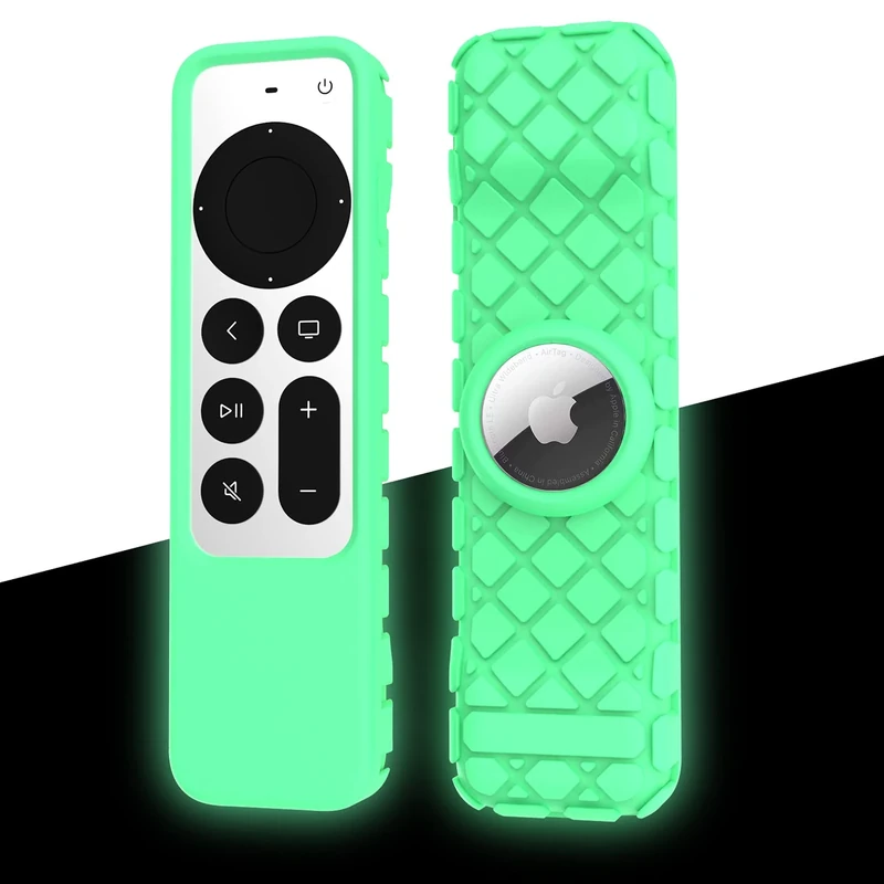 Remote Case for Apple Siri Remote 2021/2022 (2nd/3rd Gen), Anti-Lost Anti-Slip Durable Silicon Shockproof Rubber Cover for Apple 4K HD TV Siri Remote (2nd/3rd Gen) AirTag Applicable (Green Glow)