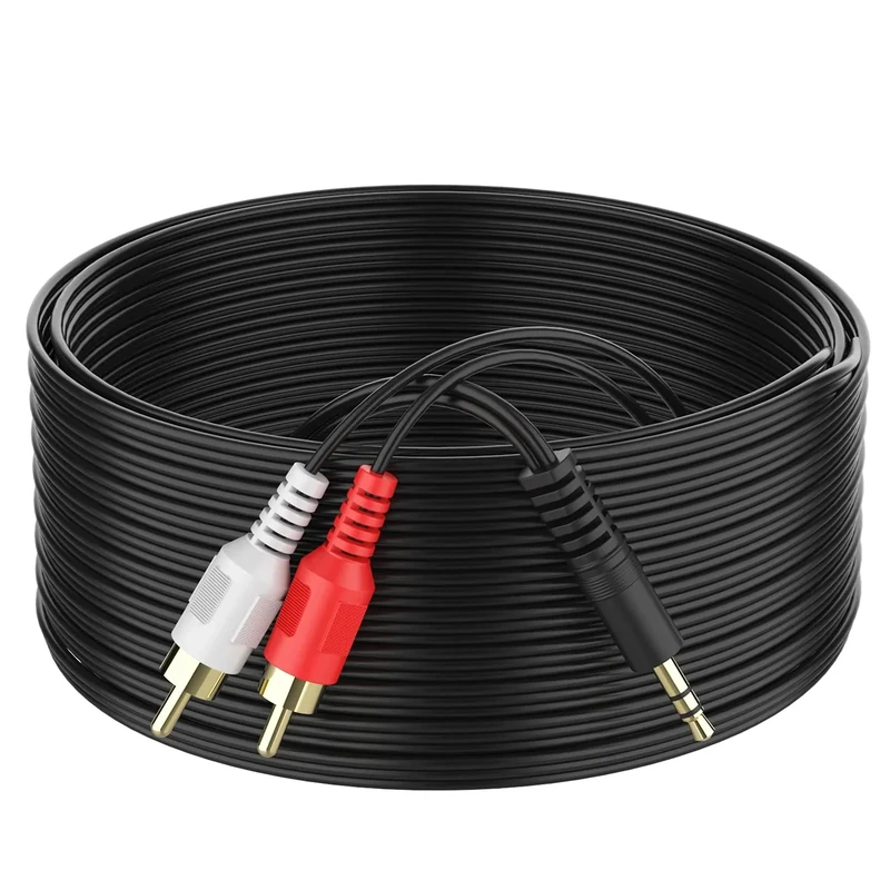 Abireiv 3.5mm to 2 Male RCA Cable 75FT, Stereo Audio Adapter Braided Hi-Fi Sound Auxiliary Y Splitter, Metal Shell Shielded Aux RCA Y Cord Compatible with Smartphone MP3 Tablet Speaker
