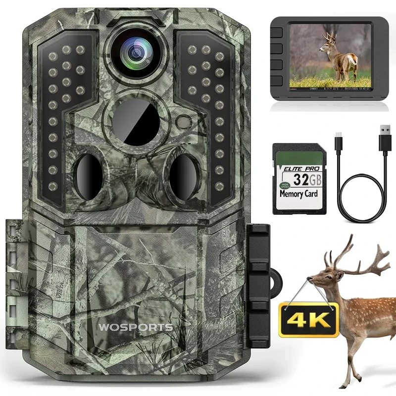 WOSPORTS Trail Camera,48MP 4K 0.2S Trigger Motion Activated,Game Camera with Night Vision IP66 Waterproof 2.0''LCD 120°Wide Trail Cam Lens for Outdoor Scouting Wildlife Monitoring Home Security