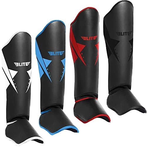Elite Sports Muay Thai Shin Guards Kickboxing MMA Muay Thai Leg Instep Protective Pads, Martial Art Kicking Sparring Training Gear for BJJ Karate Boxing Taekwondo
