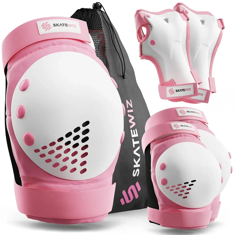 SKATEWIZ Knee and Elbow Pads Adult - Skating Protective Gear Adult, - Smash - Size L Pink White - Skateboard Pads, Roller Skates, Inline Skate - Ice Skates Women