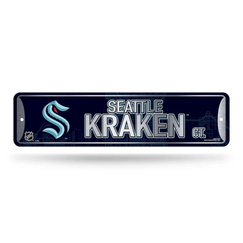 Rico Industries NHL Hockey Seattle Kraken Metal Street Sign 4" x 15" Home Décor - Bedroom - Office - Man Cave - Image 1
