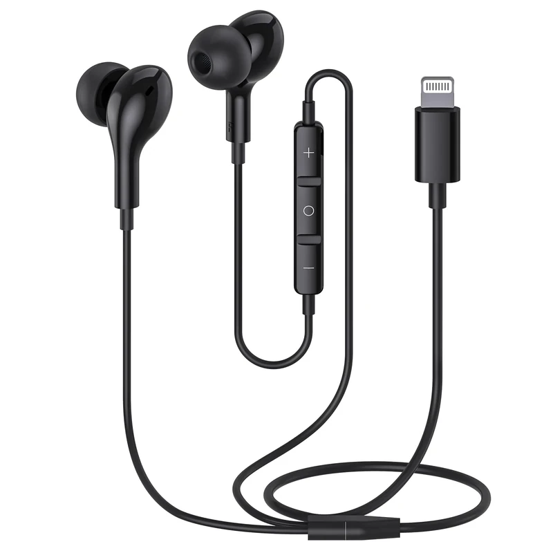 Guguearth MFi Lightning Earbuds - Wired iPhone Earphones (Black)