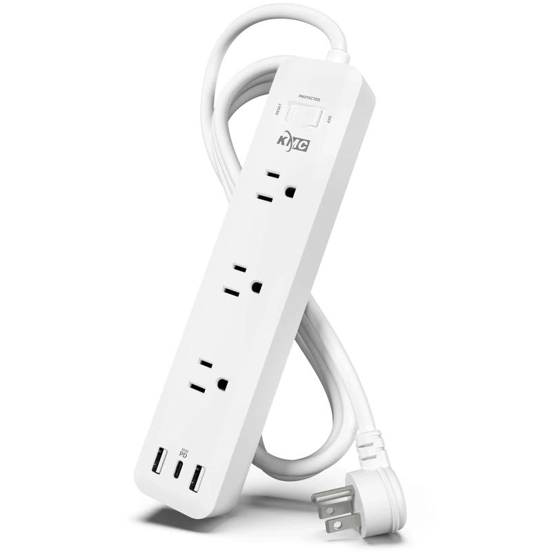 KMC USB-C PD Surge Protector - 30W, 3 Outlets, 2 USB-A, 6ft Cord