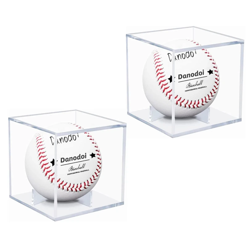 2 Pack Baseball Display Case UV Protected Acrylic Clear Baseball Holder Square Cube Ball Protector Memorabilia Autograph Display Box for Official Size Baseball