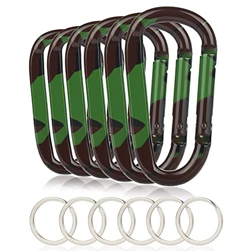 6PCS Carabiner Caribeaner Clip,3 Inch Large Aluminum D Ring Shape Carabeaner with 6PCS Keyring Keychain Hook