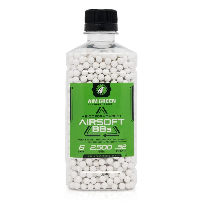 Aim Green Biodegradable Airsoft BBS, Premium-Grade 6mm Airsoft BBS, 20g, 25g, 32g, 36g, 40g, 2,500, 5,000, 10,000 Count