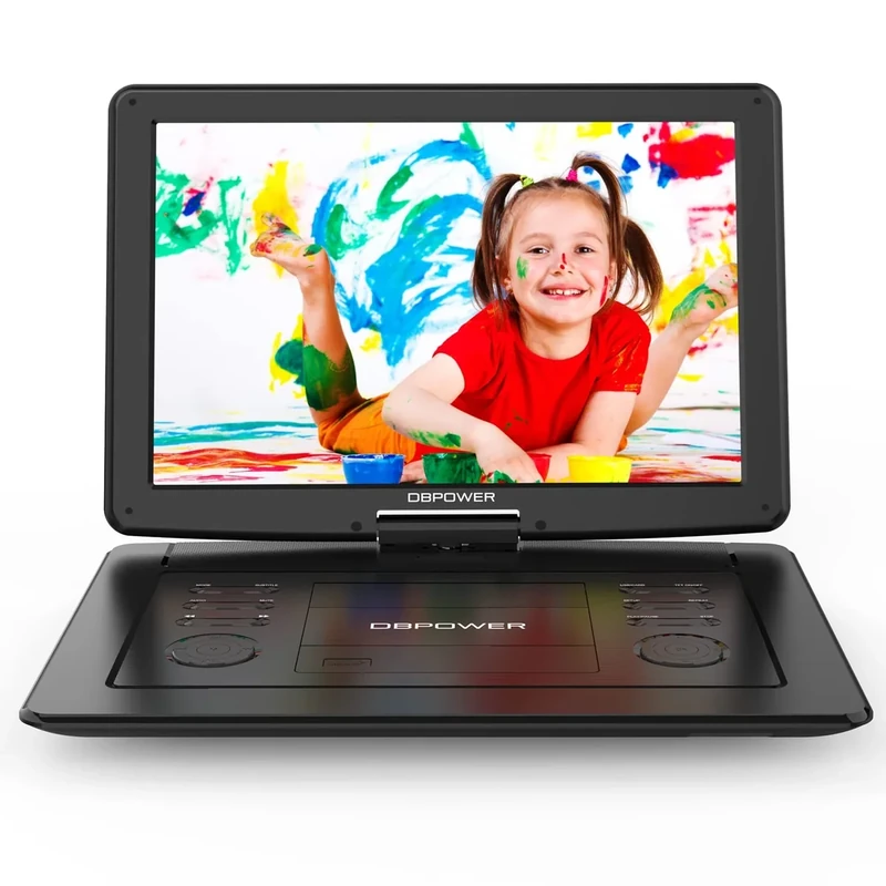 DBPOWER DVD Player - 15.6\" HD Swivel Screen, 6hr Battery, USB/SD