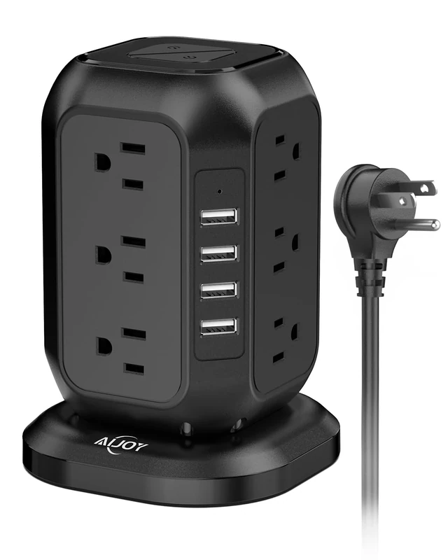 AiJoy Power Strip Tower with 12 AC Outlets, 4 USB Ports & 10ft Cord