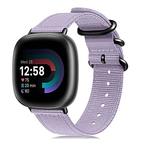 FINTIE Band Compatible with Fitbit Versa 4 3 / Sense 2 1, Soft Woven Nylon Sport Replacement Strap Wrist Bands (Purple)