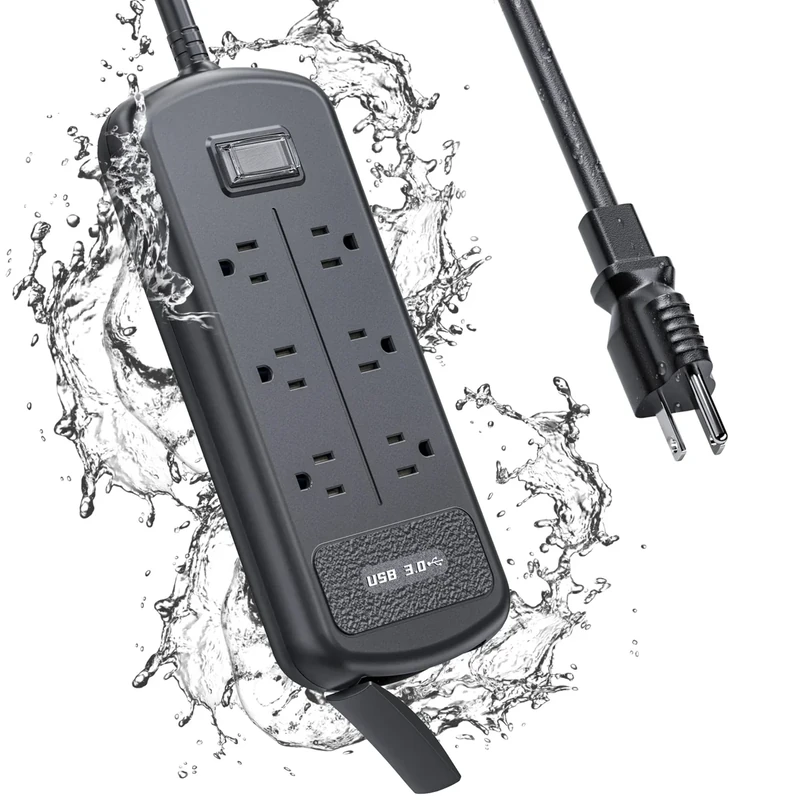 EIGSO 9-in-1 Power Strip - 6 Waterproof Outlets, 3 USB, 6ft Cord