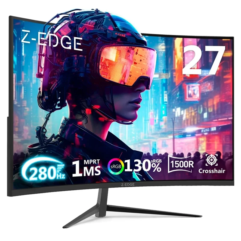 Z-Edge 27 inch Curved Gaming Monitor, FHD 1080P 240Hz 280Hz Curved 1500R Computer Monitor, Fast MPRT 1ms, FreeSync, Low Blue Light, 350nits, 16.7M Colors, 4000:1 Contrast, UG27P 2X DP and 2X HDMI