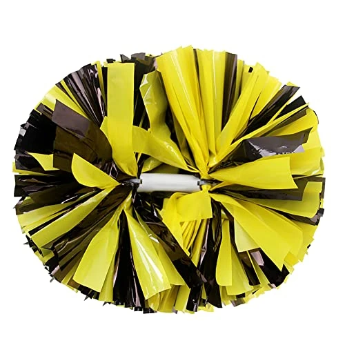 Hooshing 2 Pack Pom Poms Cheerleading Macaron Yellow and Black with Baton Handle for Team Spirit Sports Dance Cheering Kids Adults